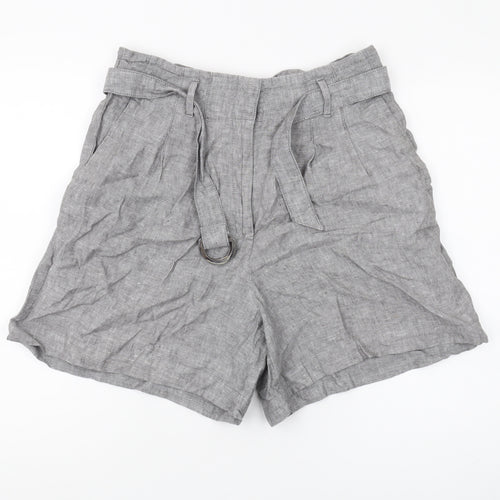 Marks and Spencer Women's Grey Linen Paperbag Shorts Size 16