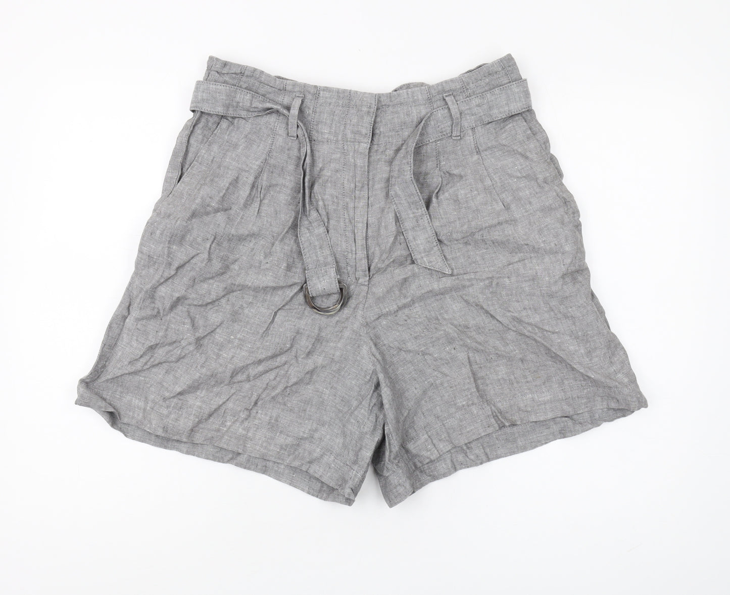 Marks and Spencer Women's Grey Linen Paperbag Shorts Size 16