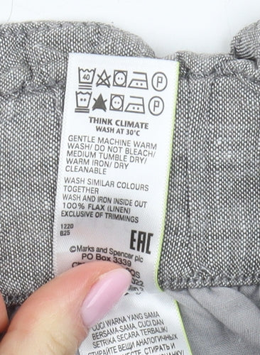 Marks and Spencer Women's Grey Linen Paperbag Shorts Size 16