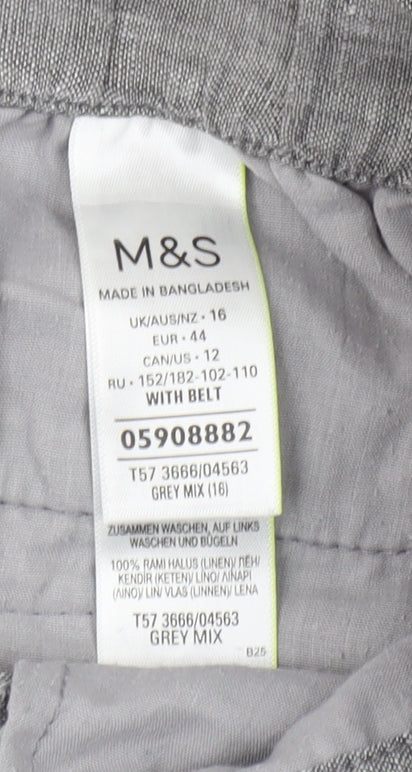 Marks and Spencer Women's Grey Linen Paperbag Shorts Size 16