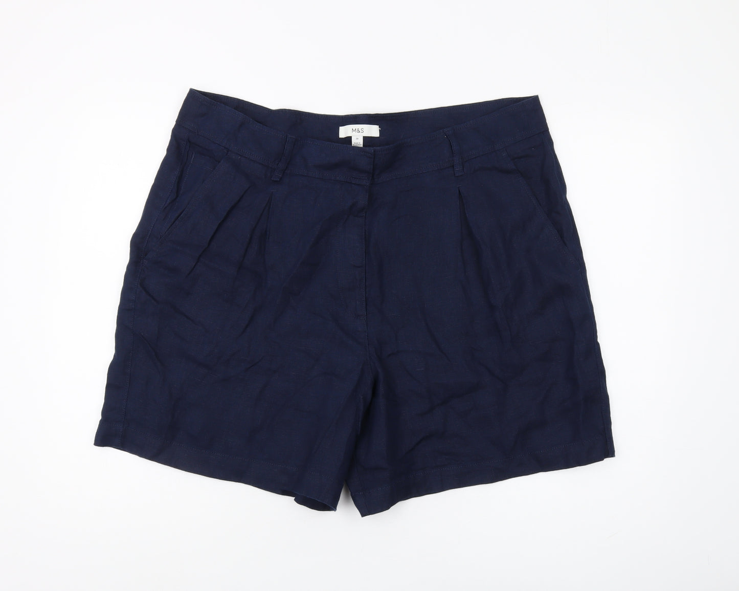 Marks and Spencer Women's Blue Linen Chino Shorts Size 20