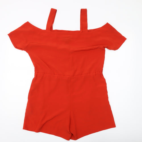 Monki Women's Red Off Shoulder Jumpsuit Size S