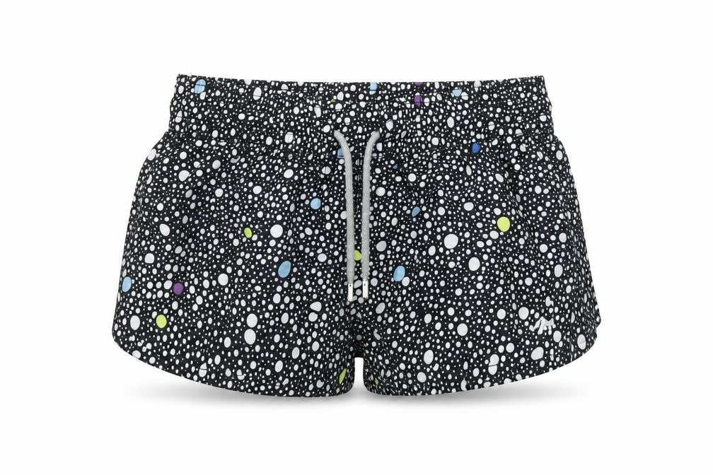 Front view of Surf-Cuz Women's Black Polka Dot Sweat Shorts XS