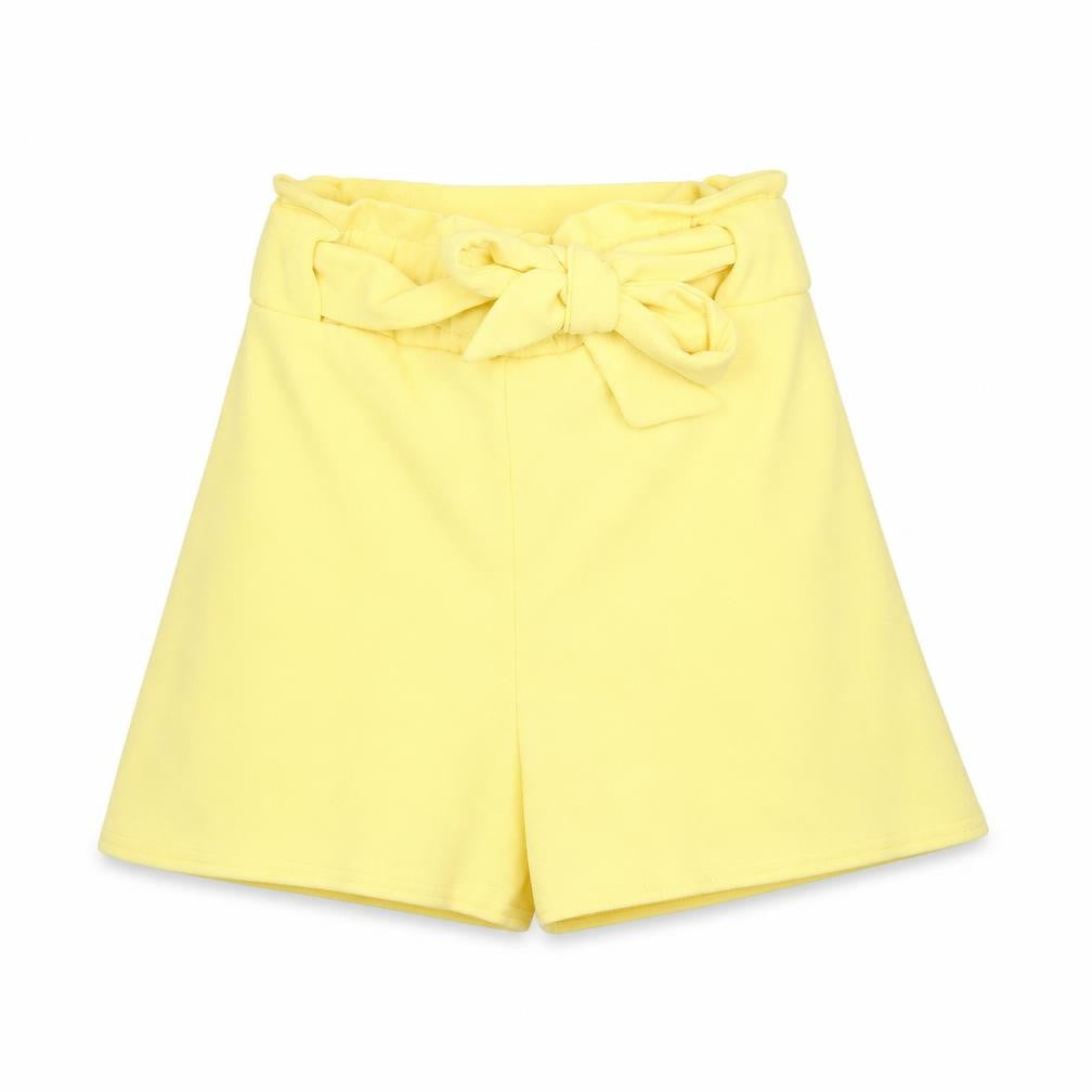 Front view of Quiz Women's Yellow Paperbag Shorts, size 6