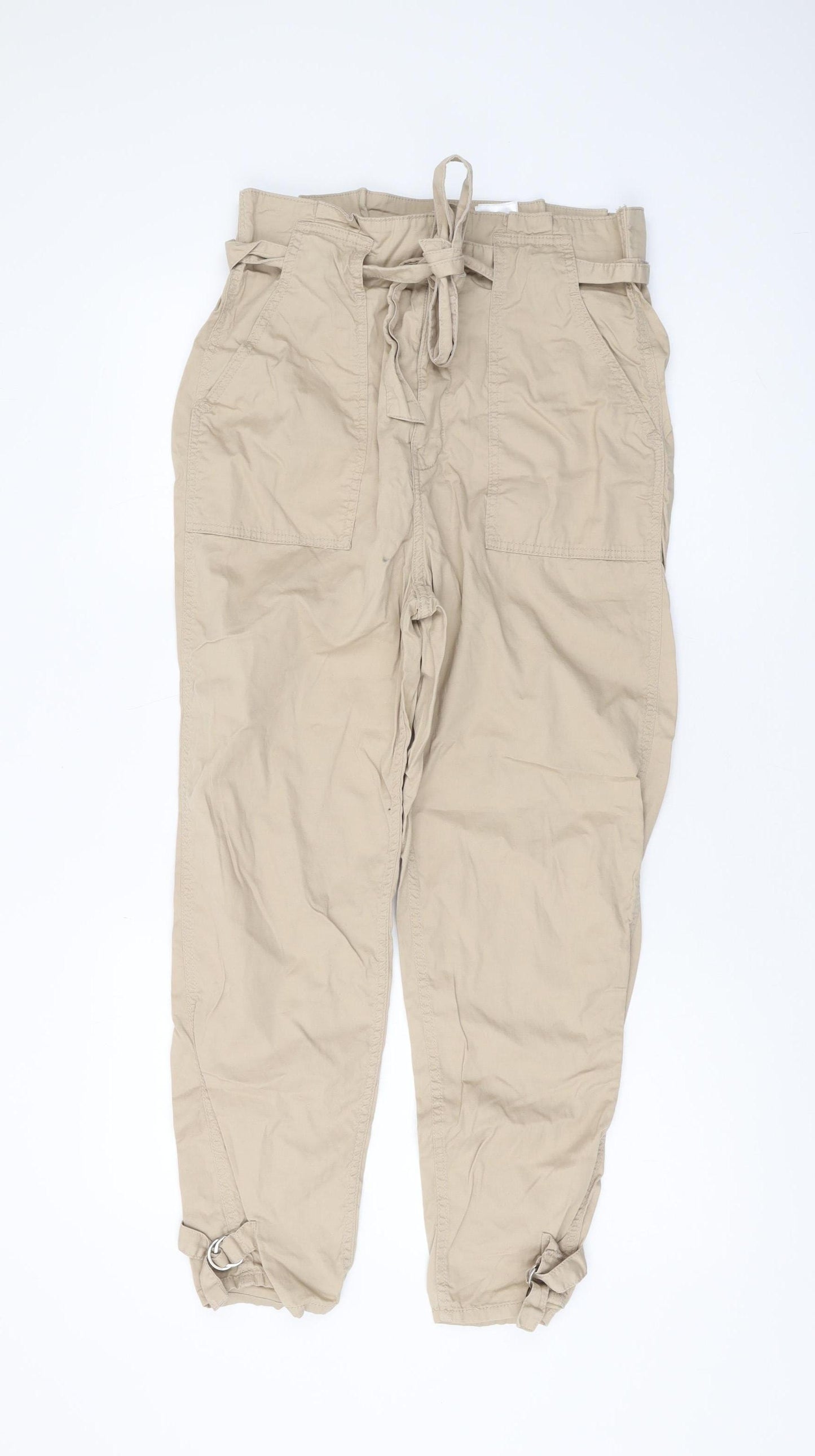 H&M Women Beige Paperbag Trousers Size 14