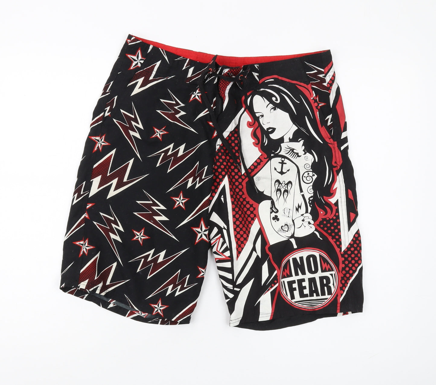 Men's Graphic Black Board Shorts - Rock Style Size S