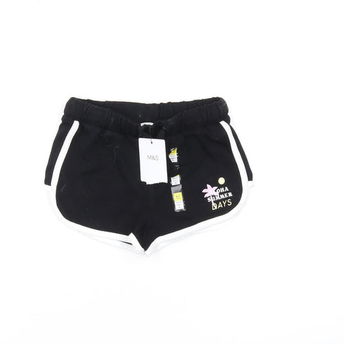 Marks and Spencer Girls Black Shorts 6-7 Years Aloha Theme