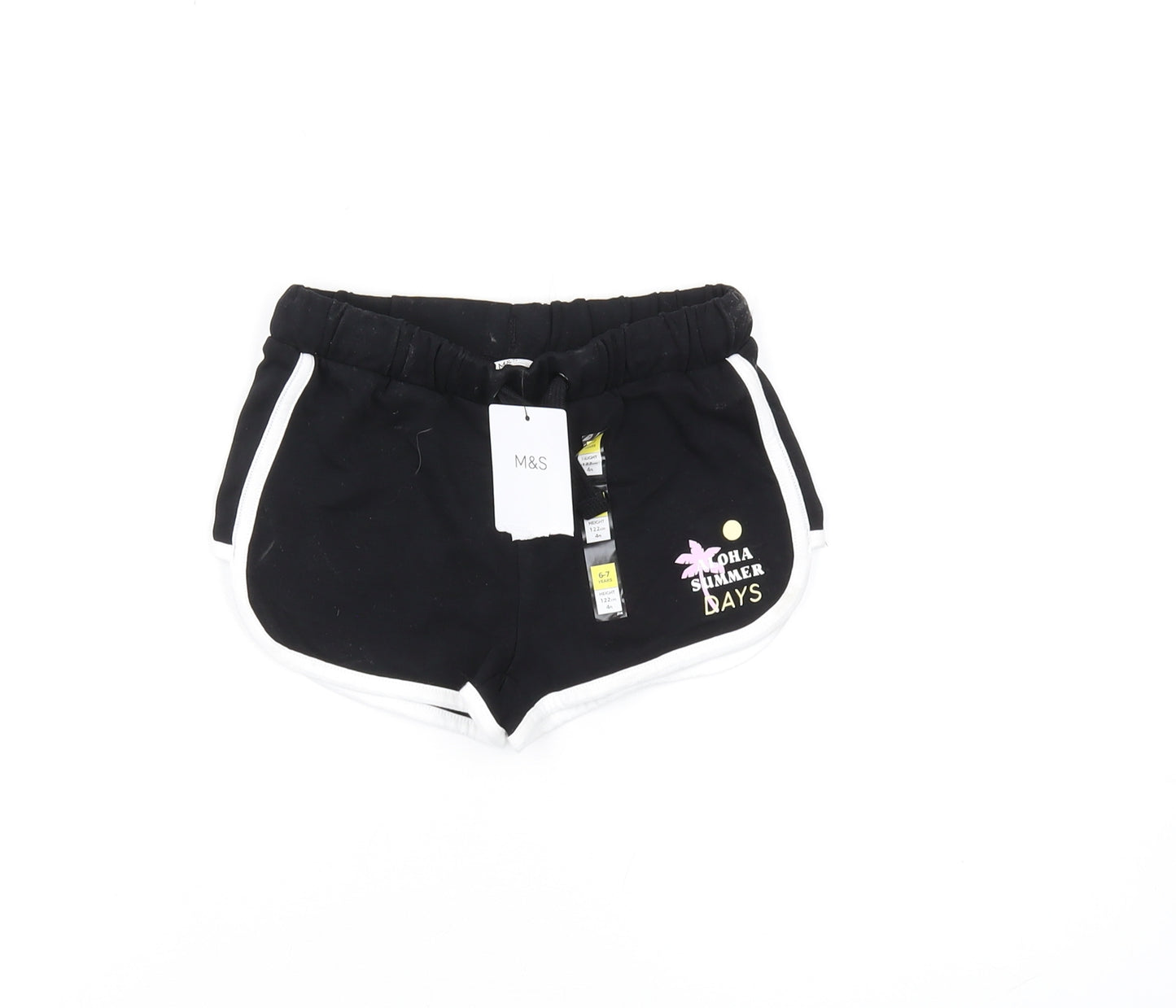 Marks and Spencer Girls Black Shorts 6-7 Years Aloha Theme