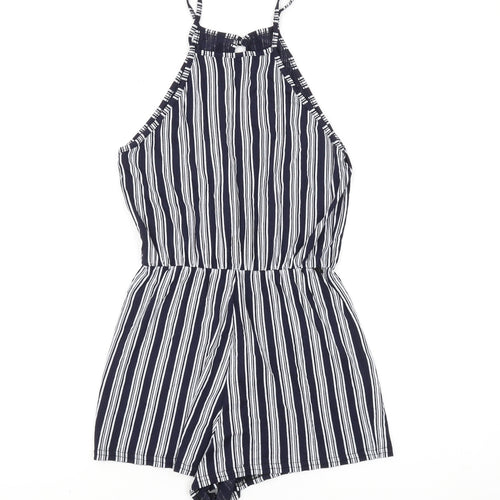 Boohoo Women’s Black Striped Halter Playsuit Size 8