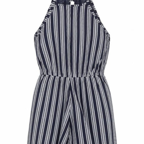 Boohoo Women’s Black Striped Halter Playsuit Size 8
