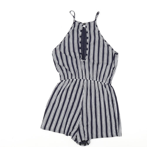 Boohoo Women’s Black Striped Halter Playsuit Size 8