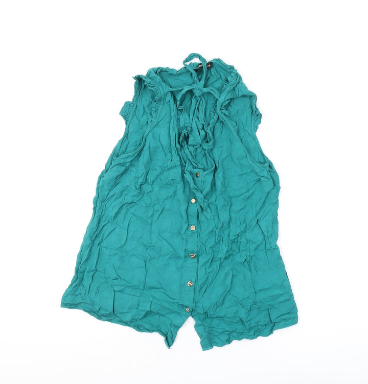 Oasis Green Sleeveless Ruffle Blouse Size 10