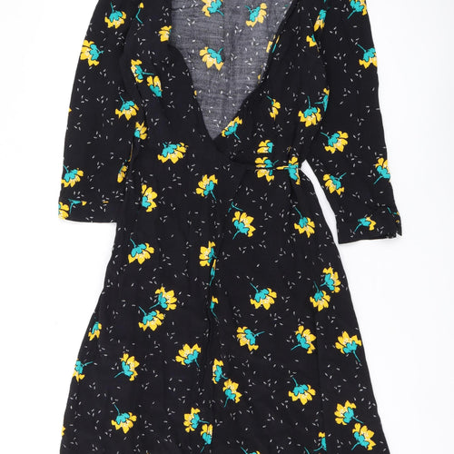 Dot & X Women's Black Floral Wrap Dress Size 10