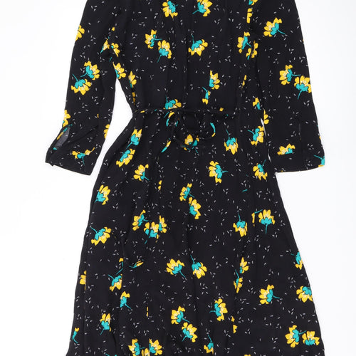 Dot & X Women's Black Floral Wrap Dress Size 10