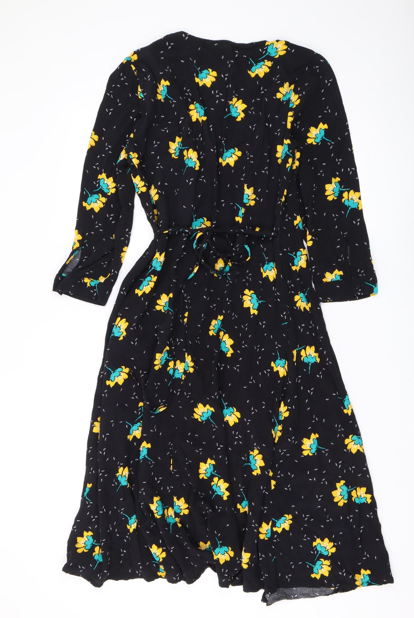 Dot & X Women's Black Floral Wrap Dress Size 10