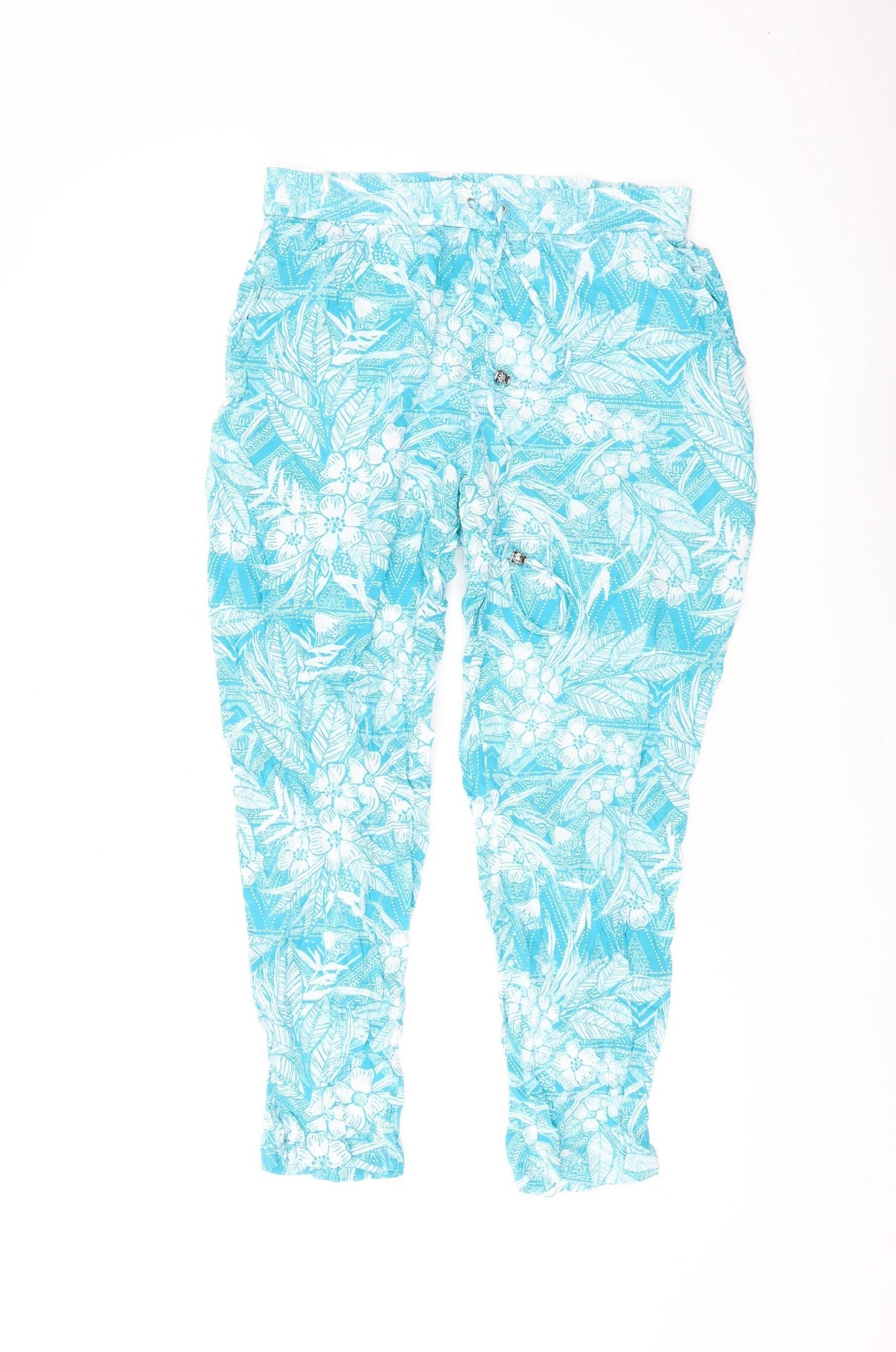 Bonmarché Women's Blue Floral Jogger Trousers Size 10