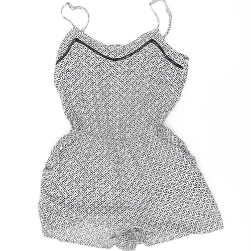 H&M Women's Black & White Geometric Playsuit, Size 6, Sleeveless