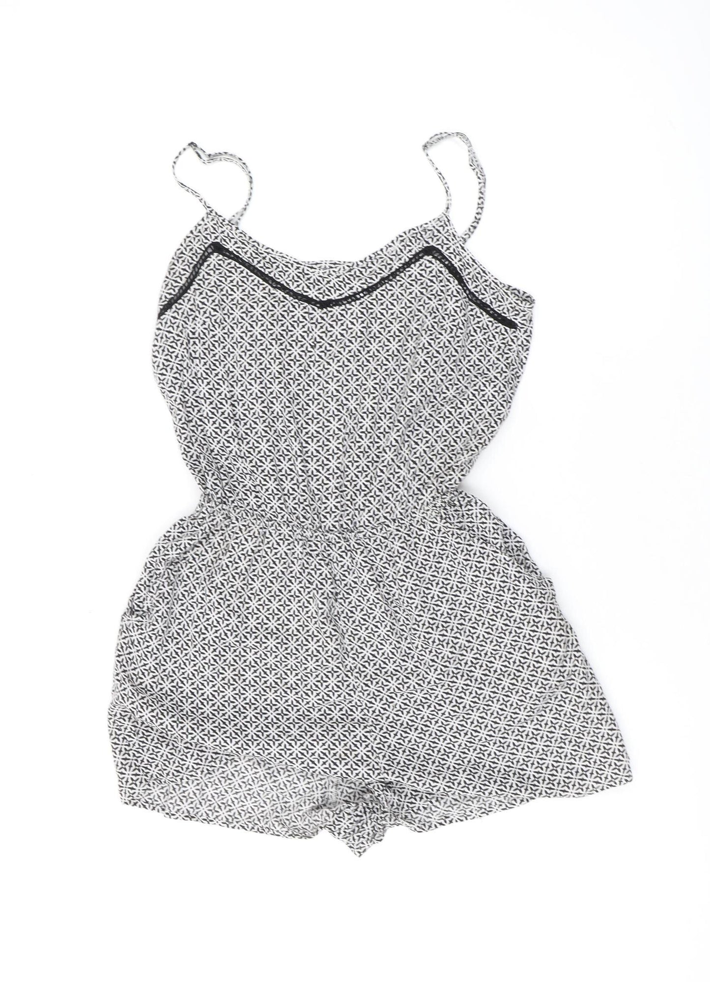 H&M Women's Black & White Geometric Playsuit, Size 6, Sleeveless