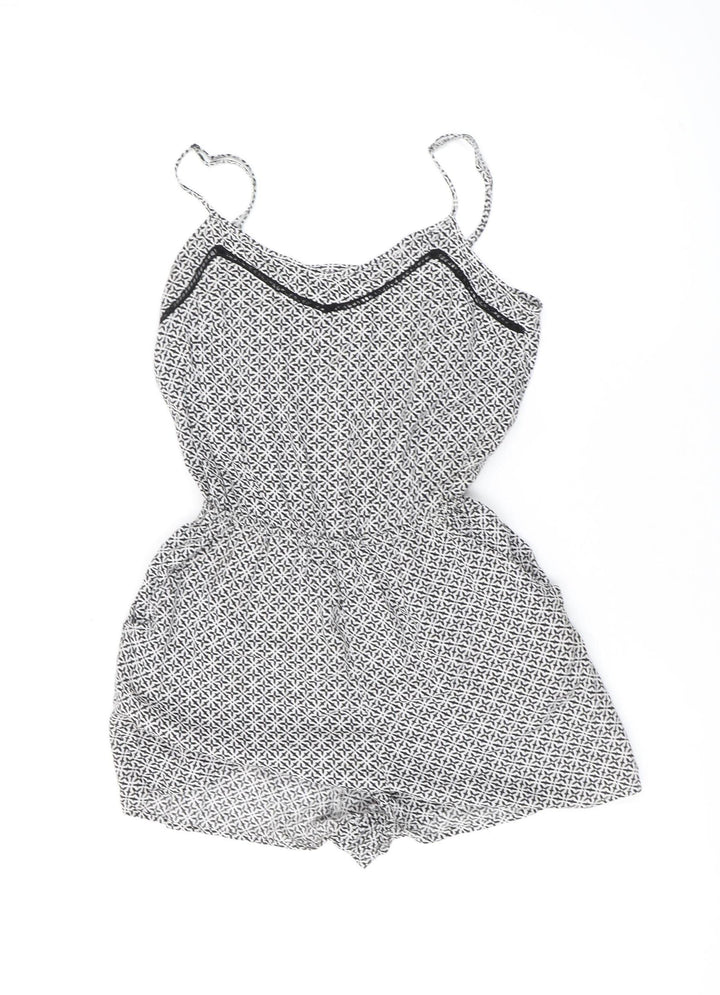 H&M Women's Black & White Geometric Playsuit, Size 6, Sleeveless