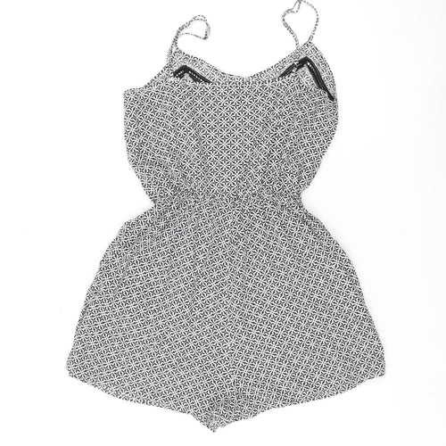 H&M Women's Black & White Geometric Playsuit, Size 6, Sleeveless