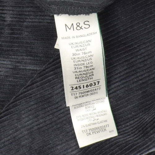 Marks and Spencer Men's Grey Straight Corduroy Trousers Size 30