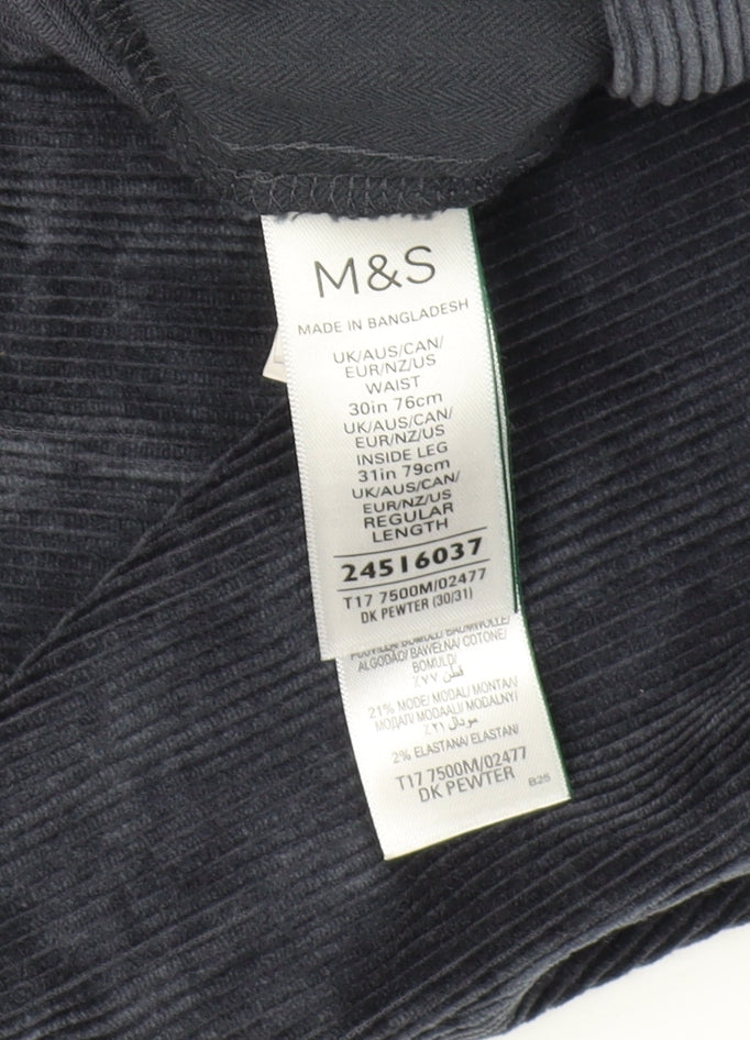Marks and Spencer Men's Grey Straight Corduroy Trousers Size 30