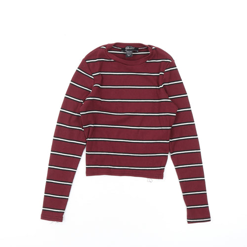 915 Generation Girls Red Cropped T-Shirt, Long Sleeve, Striped, 10-11Y
