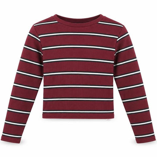 915 Generation Girls Red Cropped T-Shirt, Long Sleeve, Striped, 10-11Y