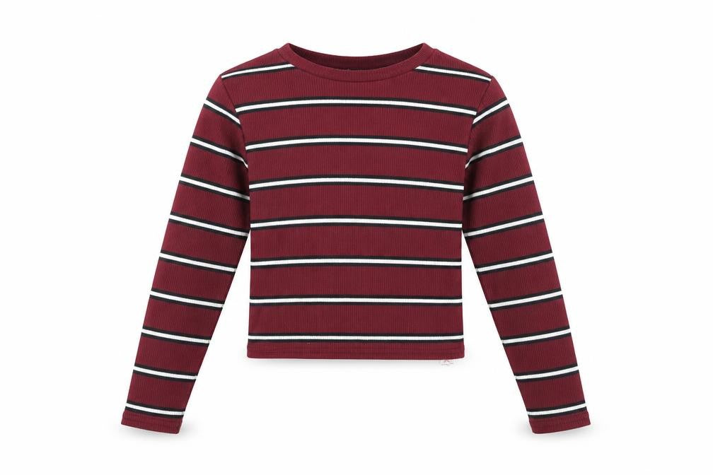 915 Generation Girls Red Cropped T-Shirt, Long Sleeve, Striped, 10-11Y