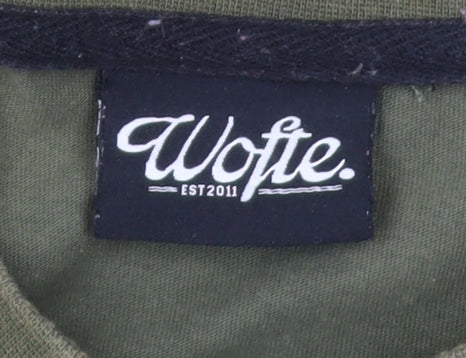 Wofte Men's Green Graphic T-Shirt, Size L, Crew Neck