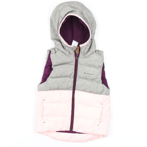 Decathlon Girls Grey Pink Puffer Jacket 2-3 Years