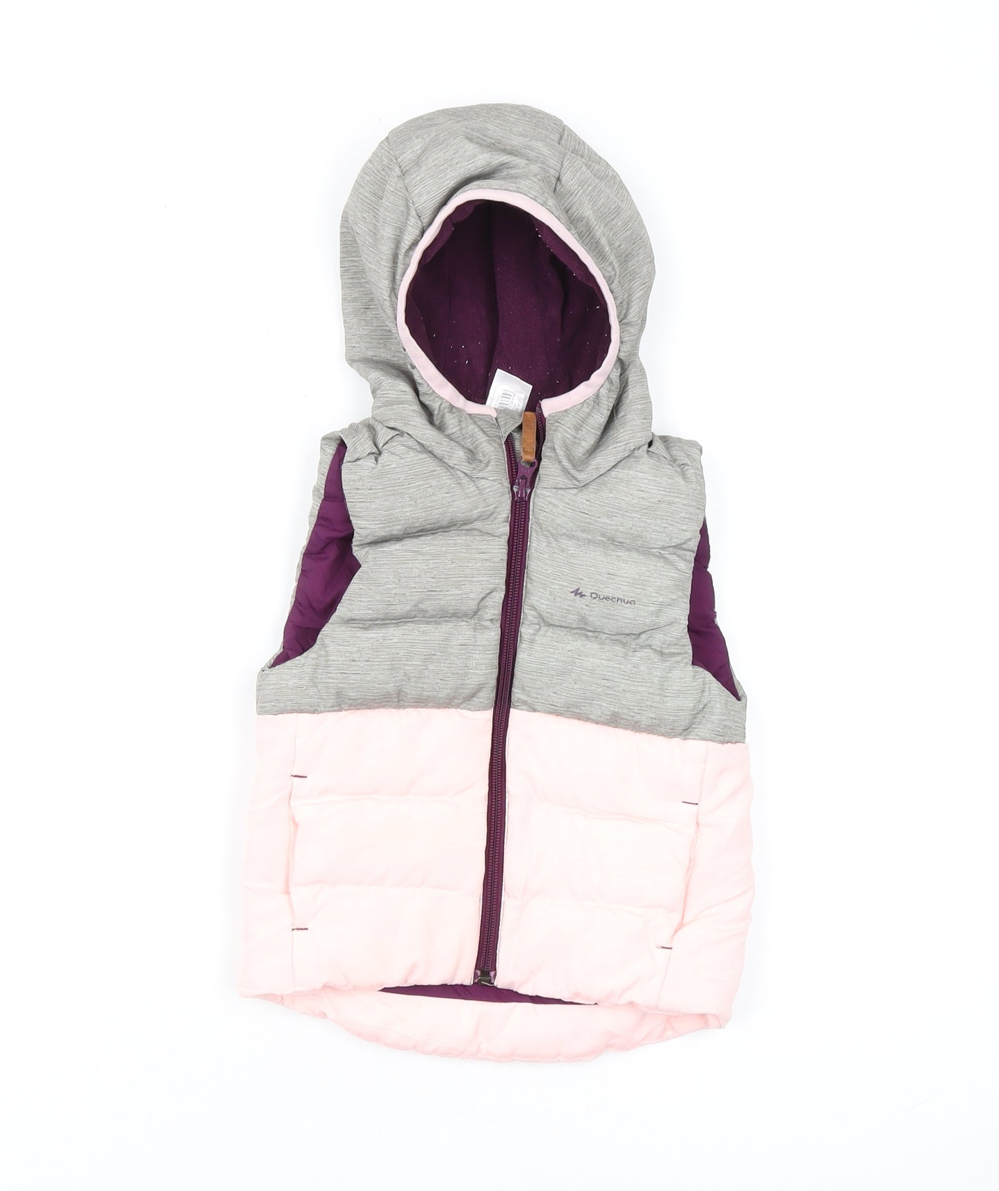 Decathlon Girls Grey Pink Puffer Jacket 2-3 Years