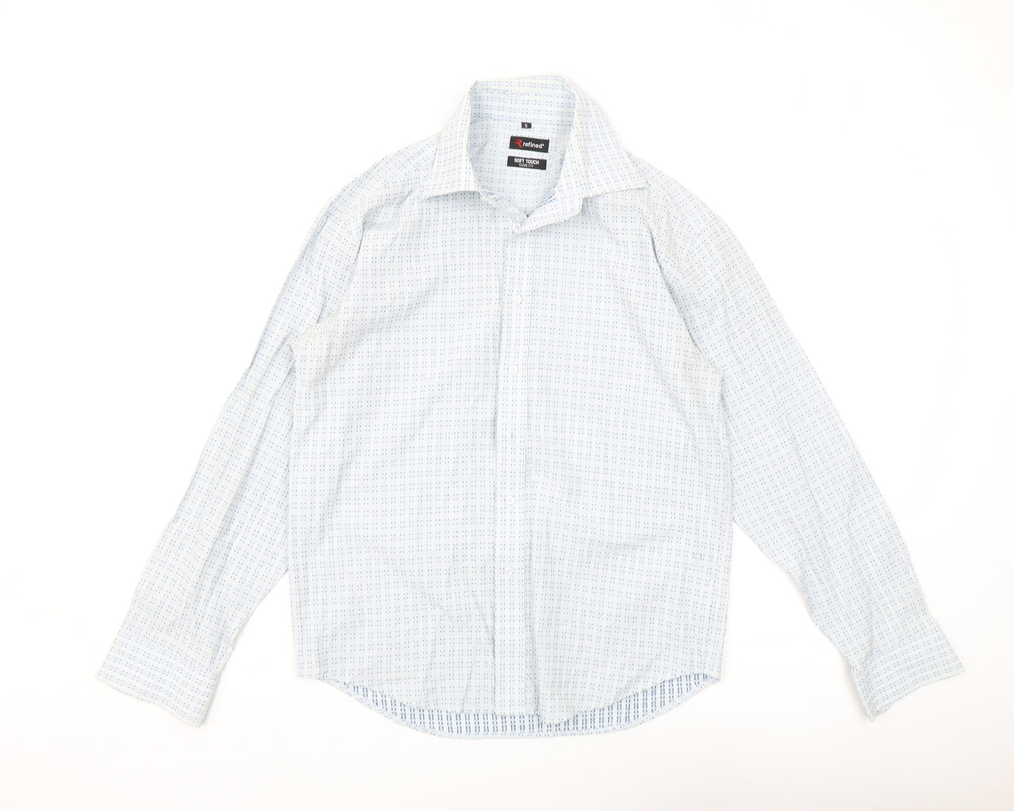 Refined Men's White Blue Geometric Shirt S