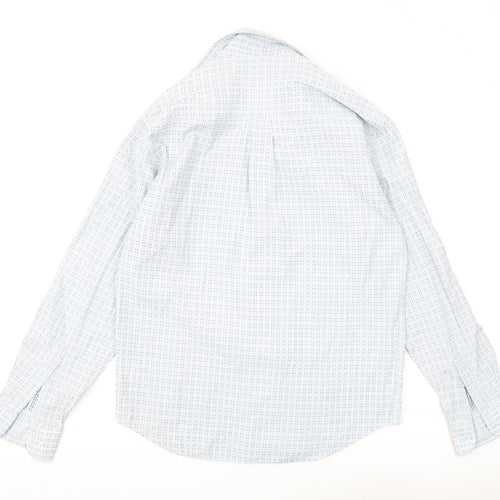 Refined Men's White Blue Geometric Shirt S