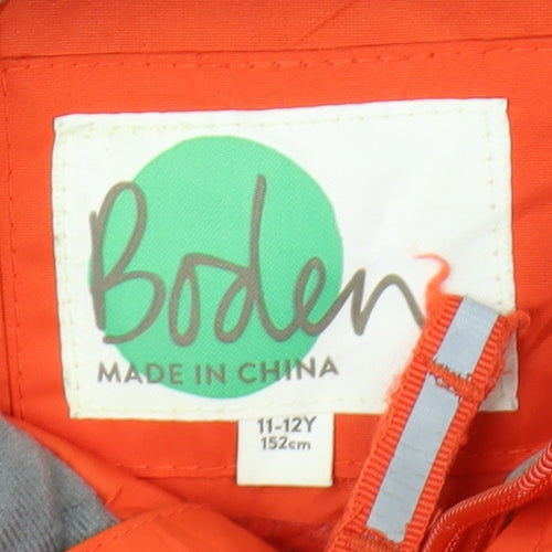 Boden Boys Orange Grey Puffer Jacket 11-12 Years Hooded