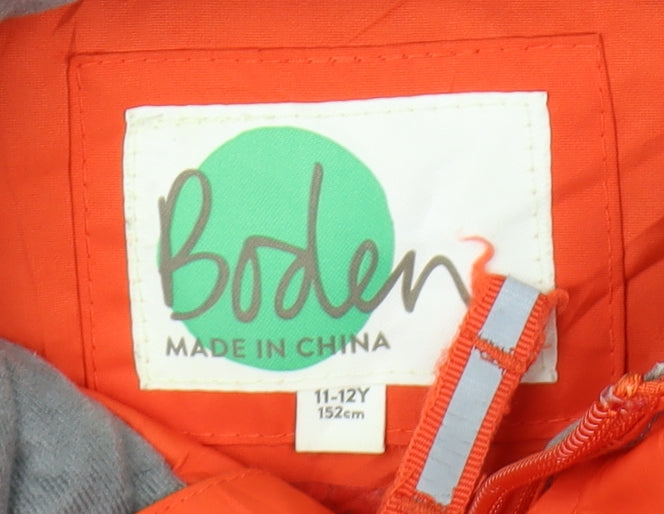 Boden Boys Orange Grey Puffer Jacket 11-12 Years Hooded