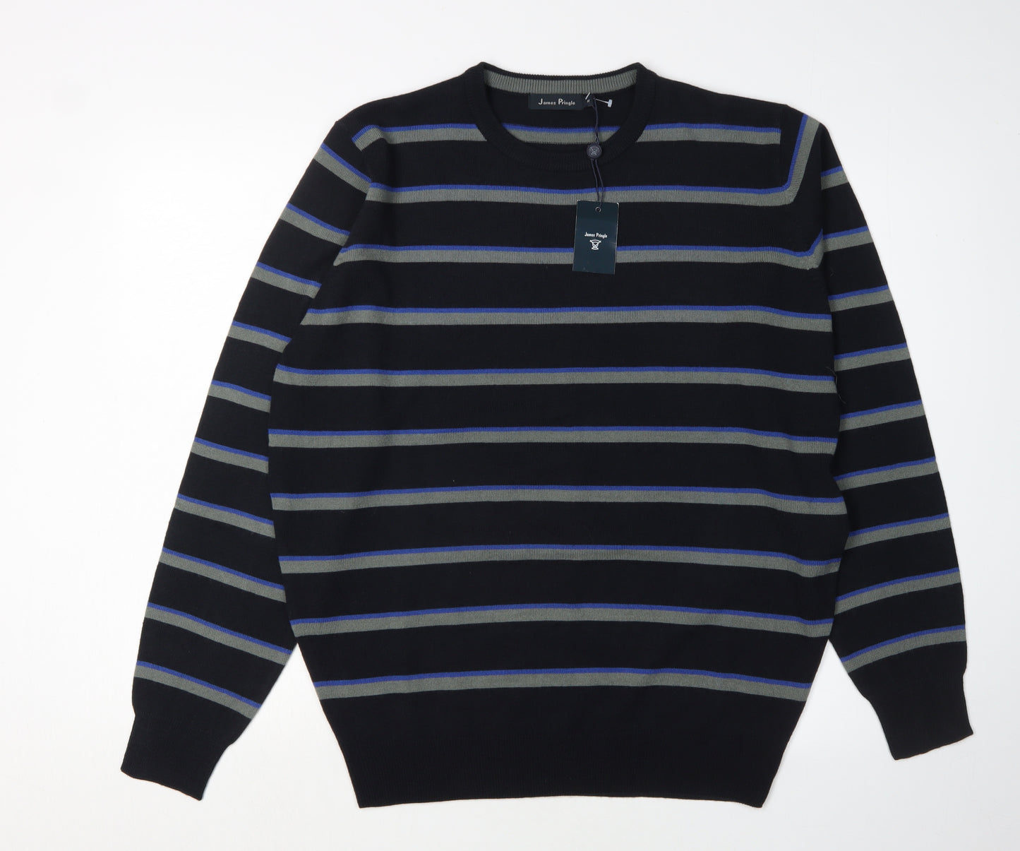 James Pringle Men's Black Striped Pullover Jumper M