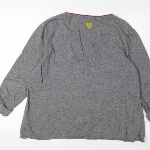 White Stuff Women's Grey Heart Jumper, Size 16, Cotton Blend