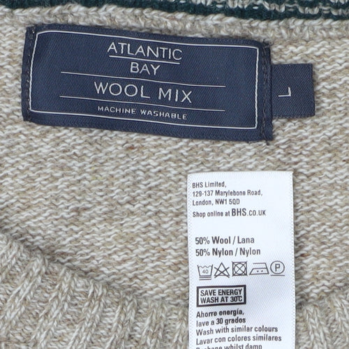 Atlantic Bay Men's Beige Pullover Jumper, L, Crew Neck