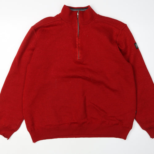 Men's Red Full Zip Jumper M Knit Casual Wool Blend