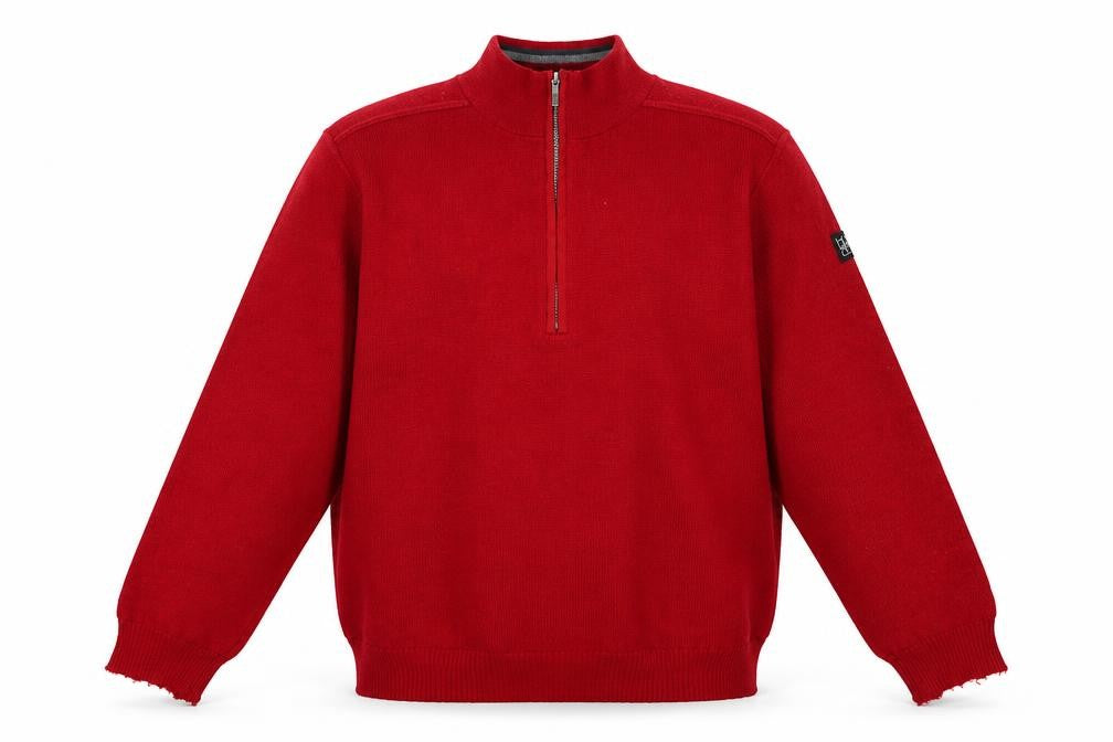 Front view of Men's Red Full Zip Jumper M Knit Casual Wool Blend