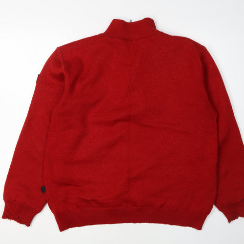 Men's Red Full Zip Jumper M Knit Casual Wool Blend