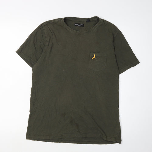 Brave Soul Men's Green Crew Neck T-Shirt - Size L