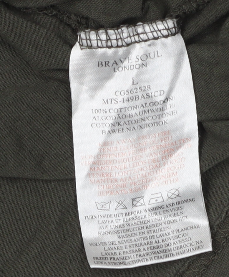 Brave Soul Men's Green Crew Neck T-Shirt - Size L