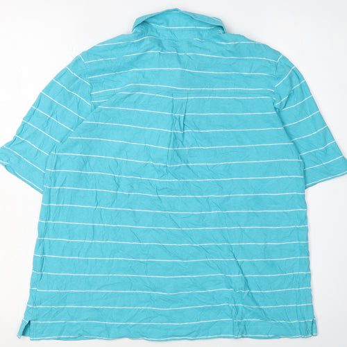 Lands' End Men's Blue Striped Collared T-Shirt M