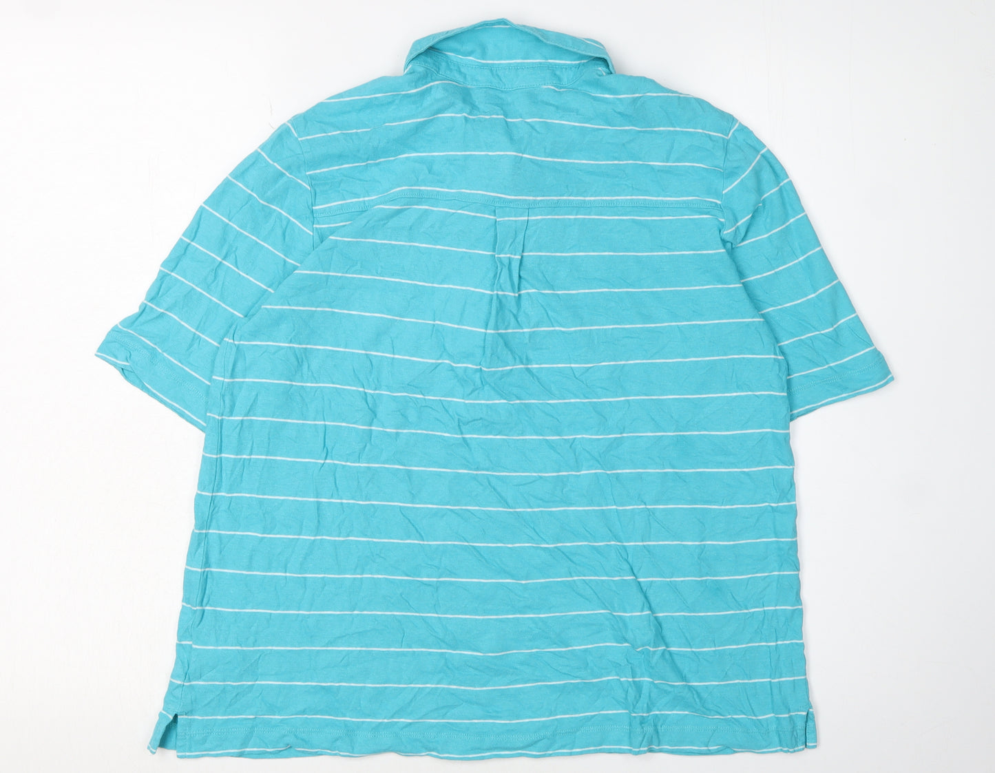 Lands' End Men's Blue Striped Collared T-Shirt M