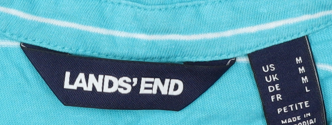 Lands' End Men's Blue Striped Collared T-Shirt M