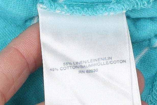 Lands' End Men's Blue Striped Collared T-Shirt M