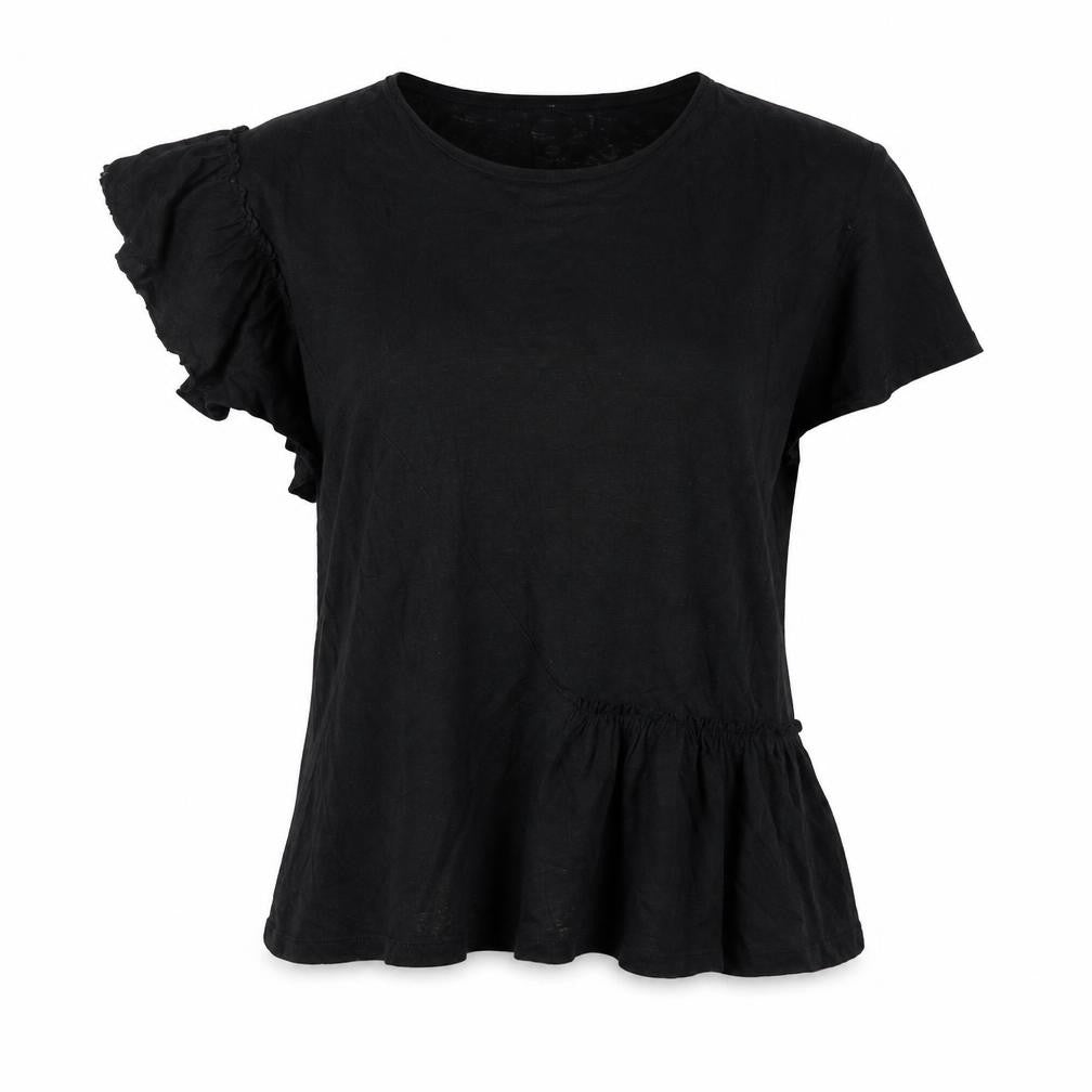 Front view of And/Or Women's Black Linen Casual Top, size 12