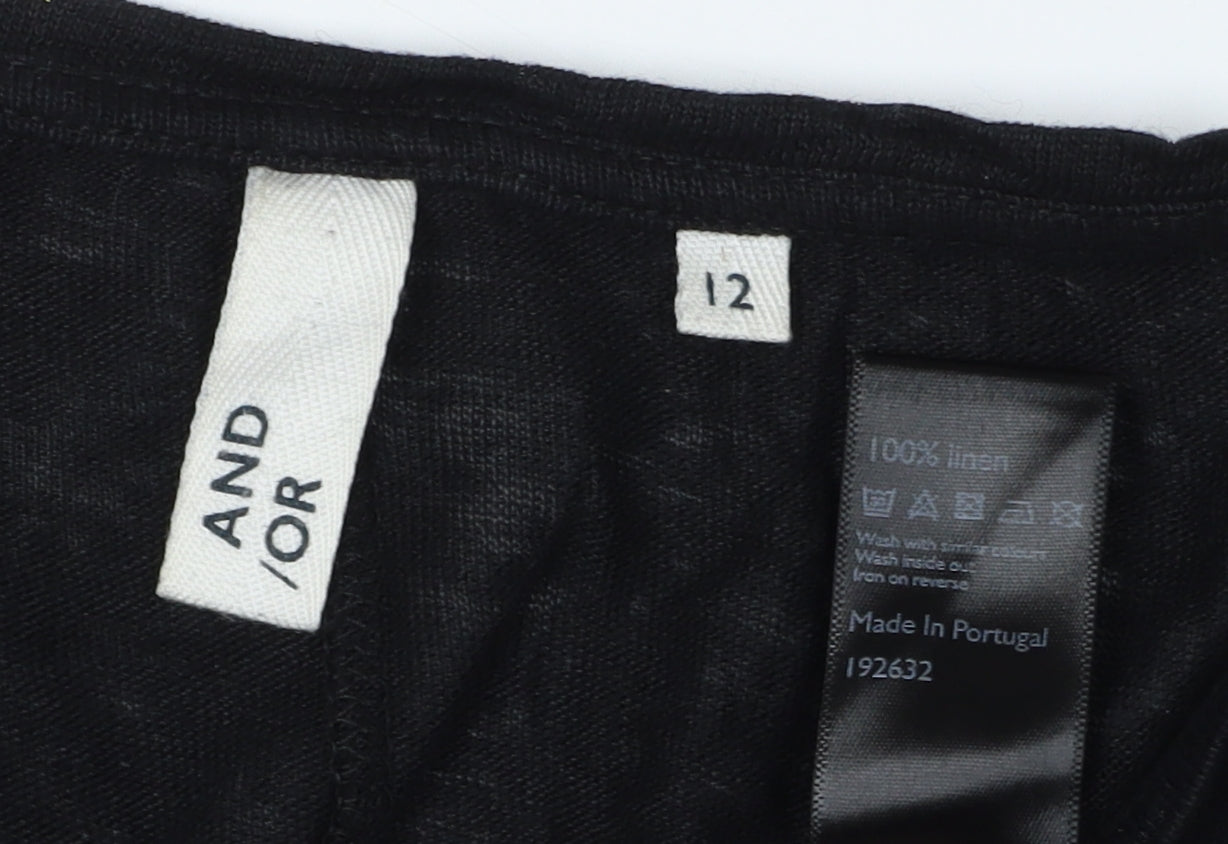 And/Or Women's Black Linen Casual Top, Size 12